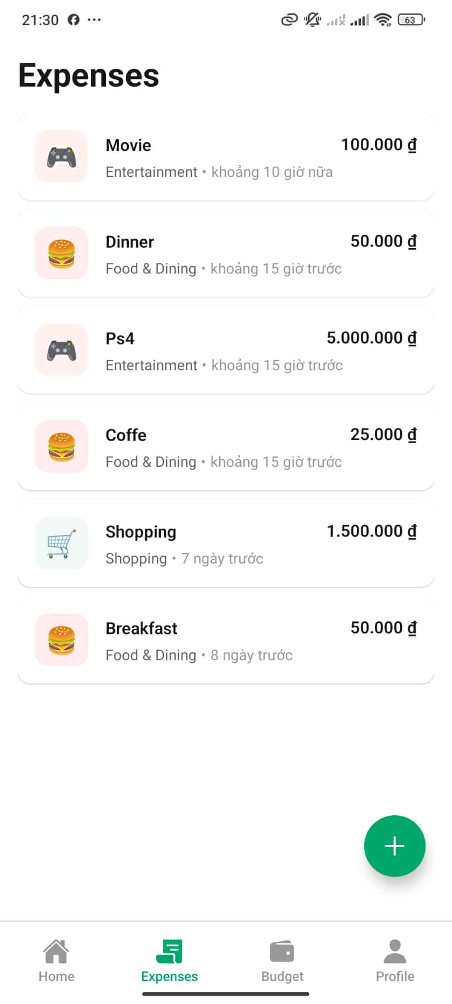 Danh sách chi tiêu